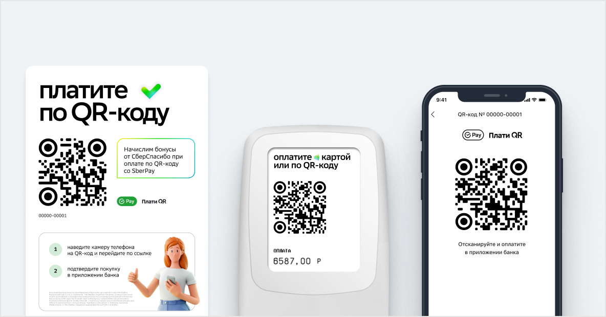 Процесс оплаты покупки по QR телефоном со SberPay