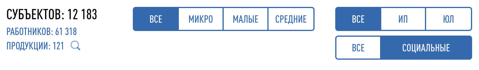 Раздел социальных предпринимателей в реестре МСП. Источник: rmsp.nalog.ru
