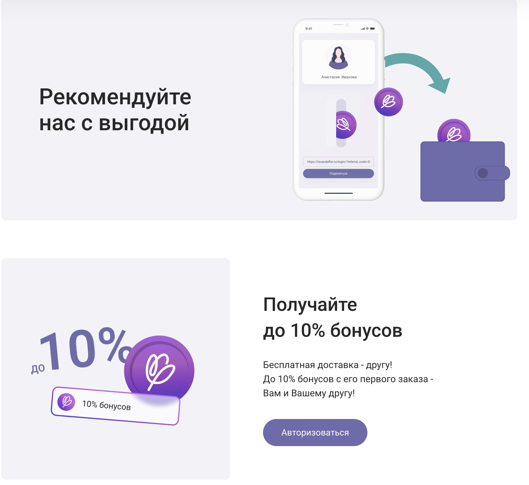 Пример условий реферальной программы цветочного магазина