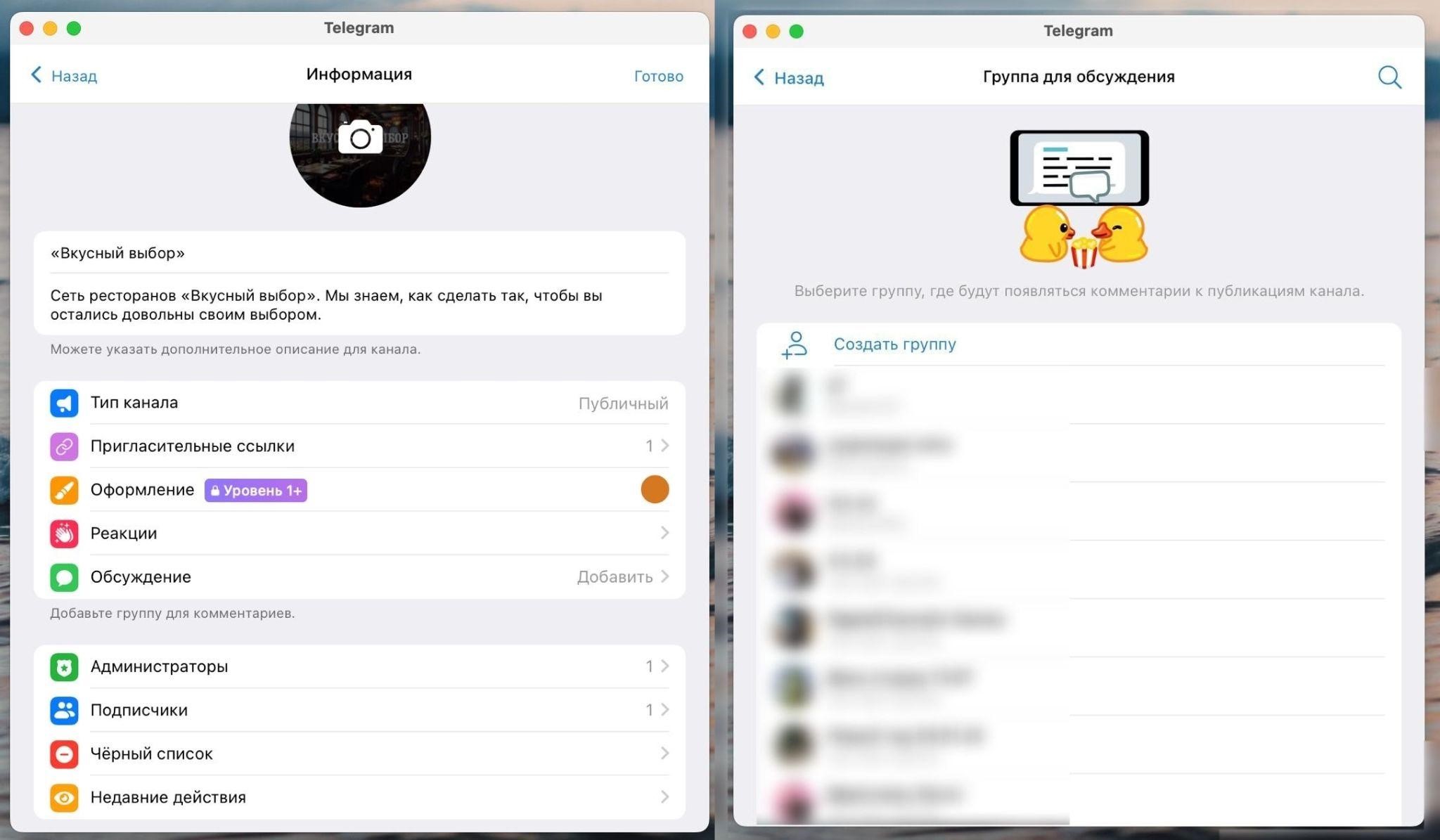 Процесс создания чата для обсуждений на macOS